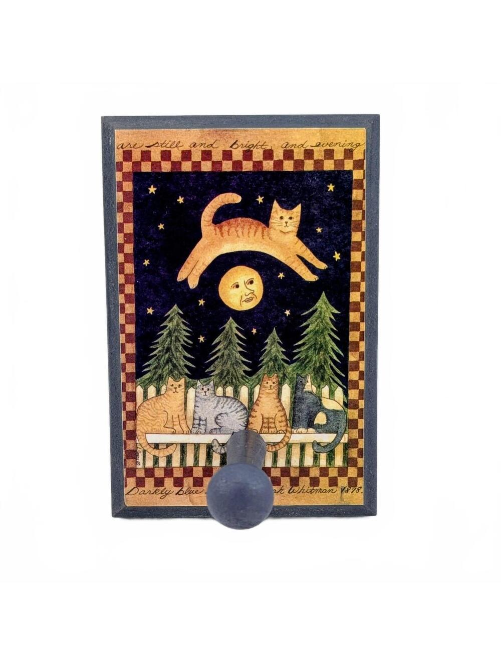 Linda Spivey Halls of Night Celestial Cat Moon Wooden Wall Hook